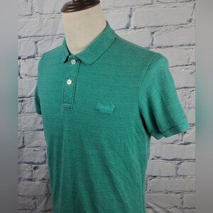 Superdry Men's Polo Shirt Green "Rich1" Spellout Logo Size Large